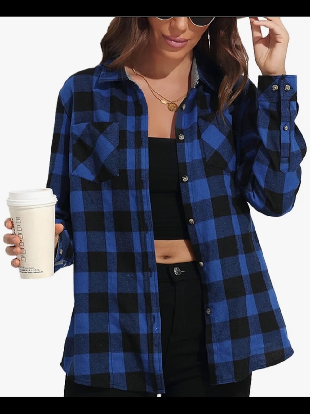 Women’s Blue & Black Plaid Button-Down Shirt Jacket XXL